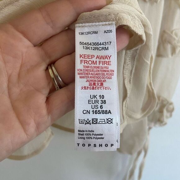 Topshop Ruffle Sheer Long Sleeve Blouse Cream 6 - Picture 10 of 10